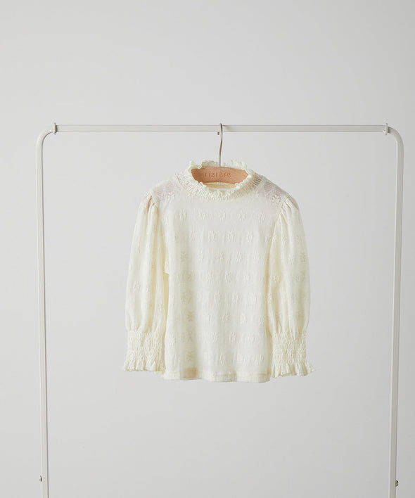 フラワーレースシャーリングカラープルオーバー