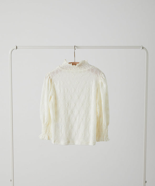 フラワーレースシャーリングカラープルオーバー