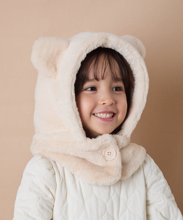 巾着収納くま耳ファー帽子