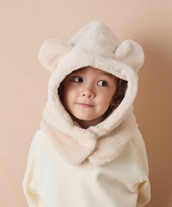 巾着収納くま耳ファー帽子