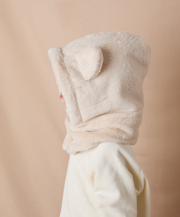 巾着収納くま耳ファー帽子