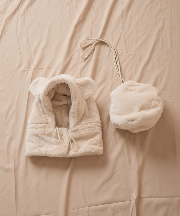 巾着収納くま耳ファー帽子