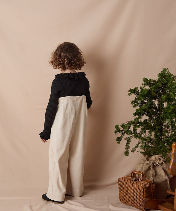 丸ボタンコーデュロイワイドタックサロペット