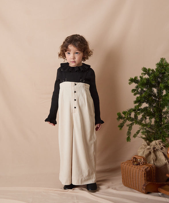 丸ボタンコーデュロイワイドタックサロペット