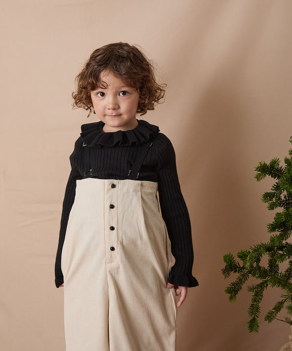 丸ボタンコーデュロイワイドタックサロペット