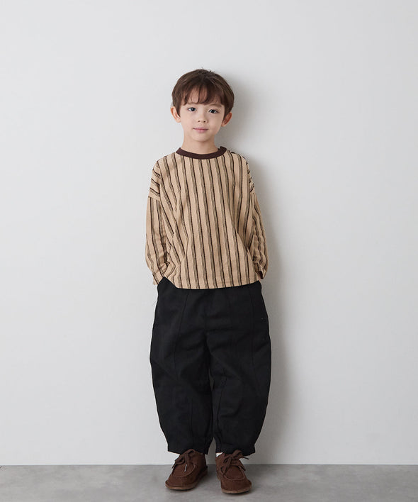 【リンクコーデ】ボタンデザインストライプロングスリーブTシャツ