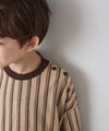 【リンクコーデ】ボタンデザインストライプロングスリーブTシャツ