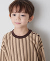 【リンクコーデ】ボタンデザインストライプロングスリーブTシャツ