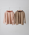 【リンクコーデ】ボタンデザインストライプロングスリーブTシャツ