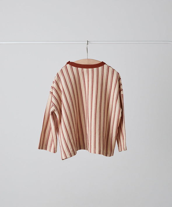 【リンクコーデ】ボタンデザインストライプロングスリーブTシャツ