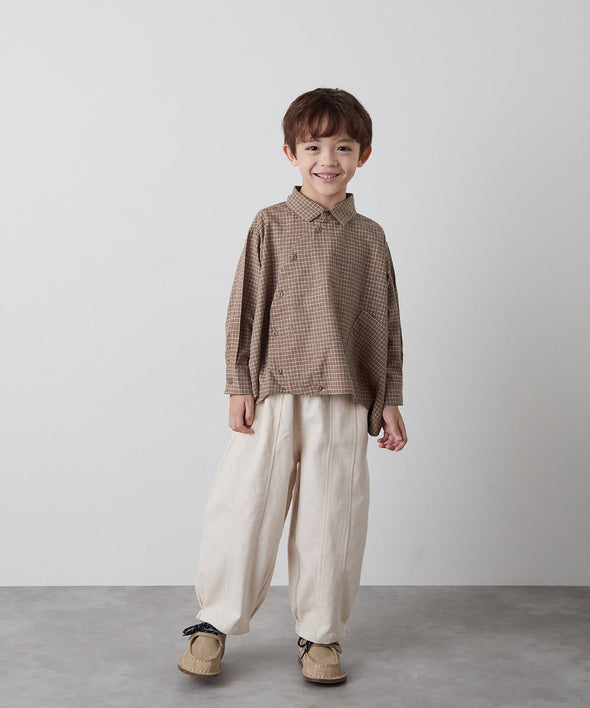 ラウンドアシンメトリーデザインチェックシャツ