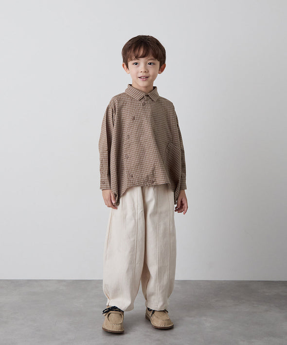 ラウンドアシンメトリーデザインチェックシャツ