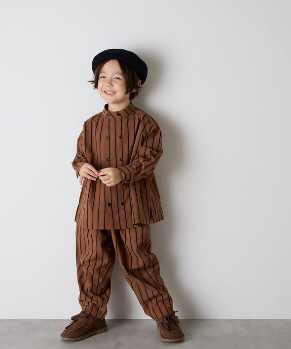 【リンクコーデ】ランダムストライプダブルボタンシャツ